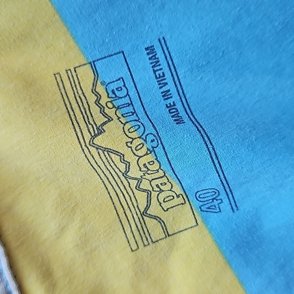 Patagonia Teal Yellow Striped Colorblock Wayfarer Swim Trunks Board Shorts 40 - Picture 5 of 9